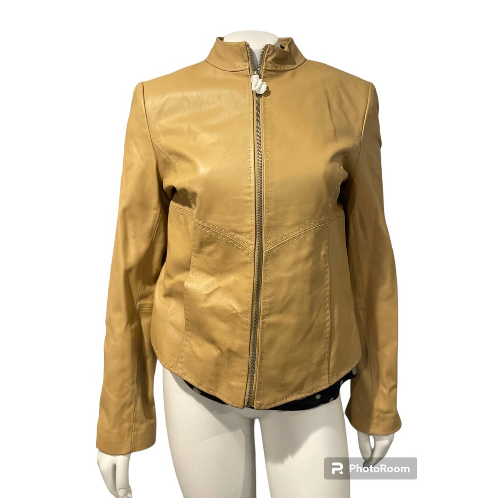 Pamela McCoy tan leather jacket XS NWOT